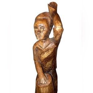 Hand carved wooden African drummer sculpture